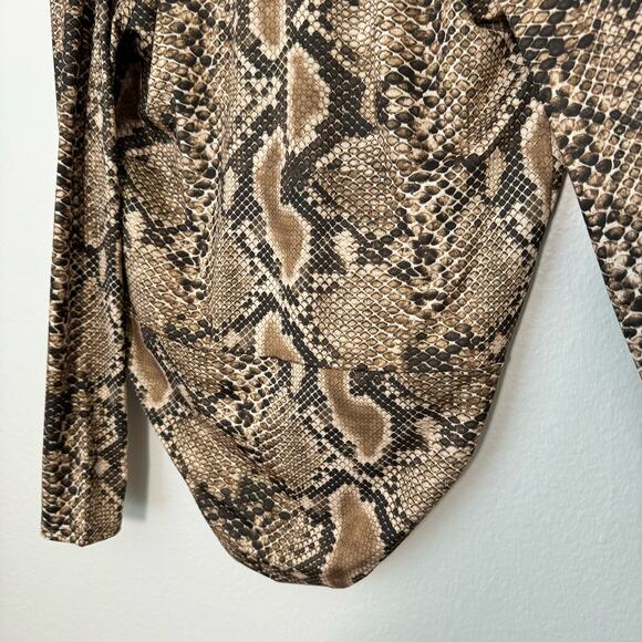 Zara Women Snakeprint Bodysuit Longsleeve V Going Out Brown Stretch Size Large - Picture 7 of 7